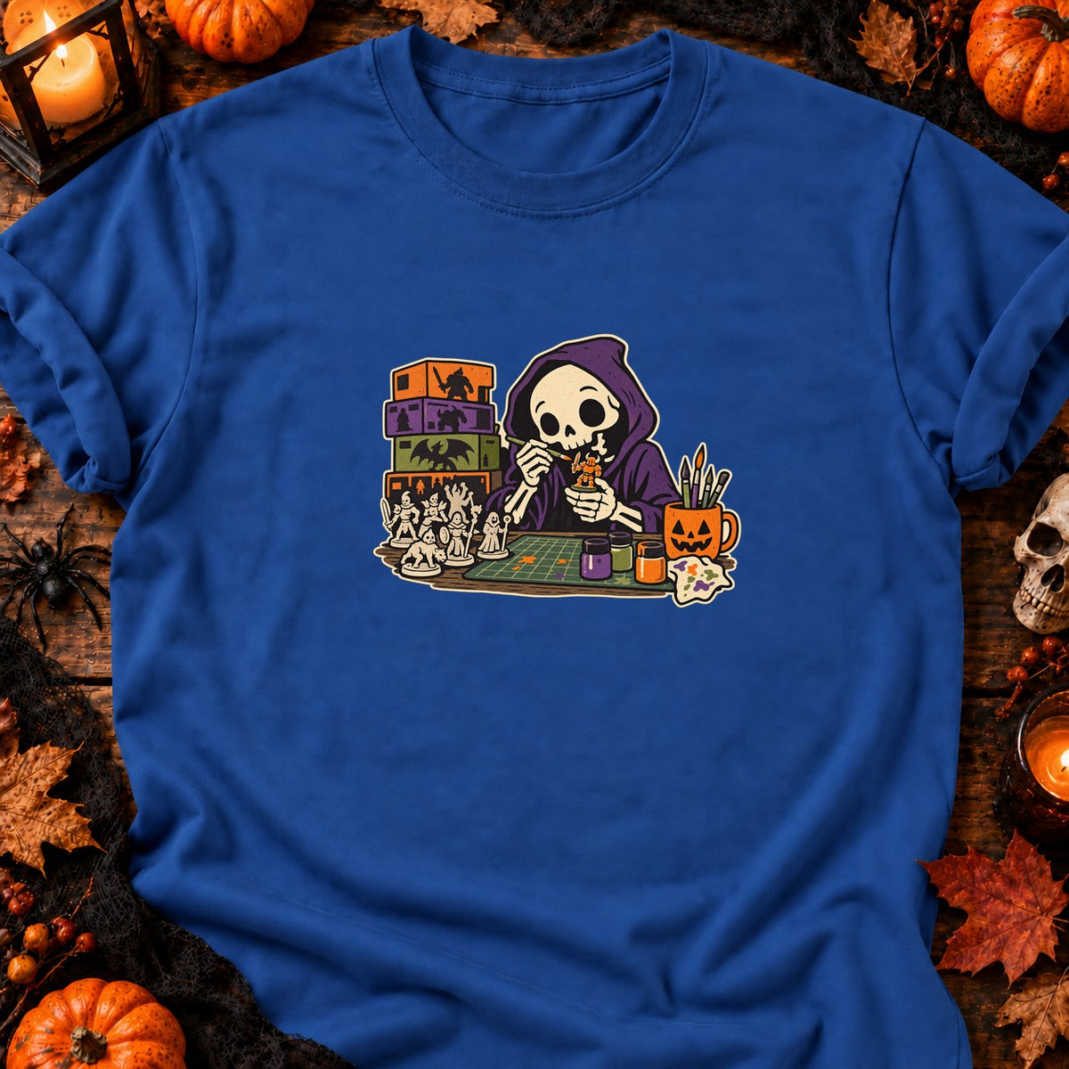 Squelette peintre de figurines — T-shirt bleu roi