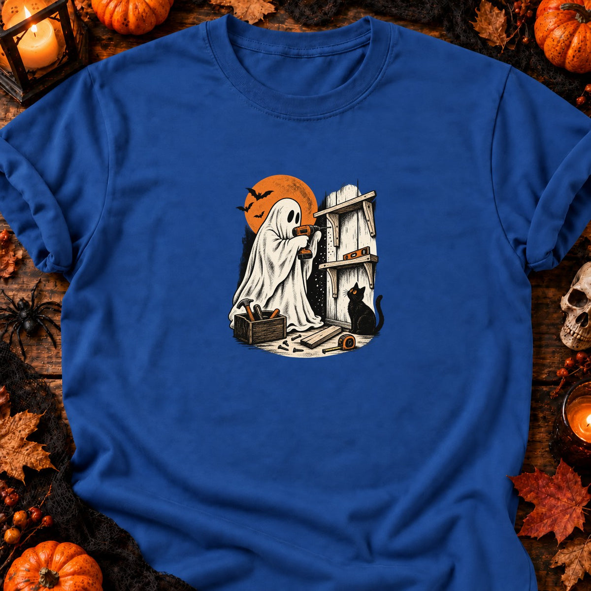 Fantôme bricoleur et étagère inachevée — T-shirt bleu roi