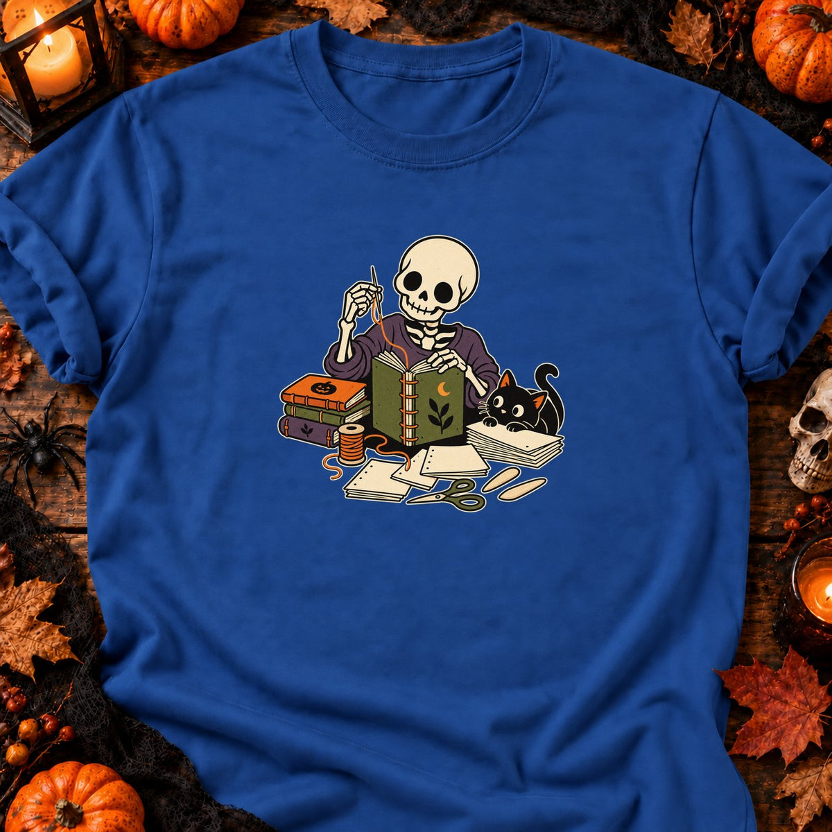 Squelette relieur d’Halloween — T-shirt bleu roi