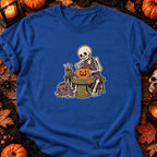 Squelette potier et citrouille — T-shirt bleu roi