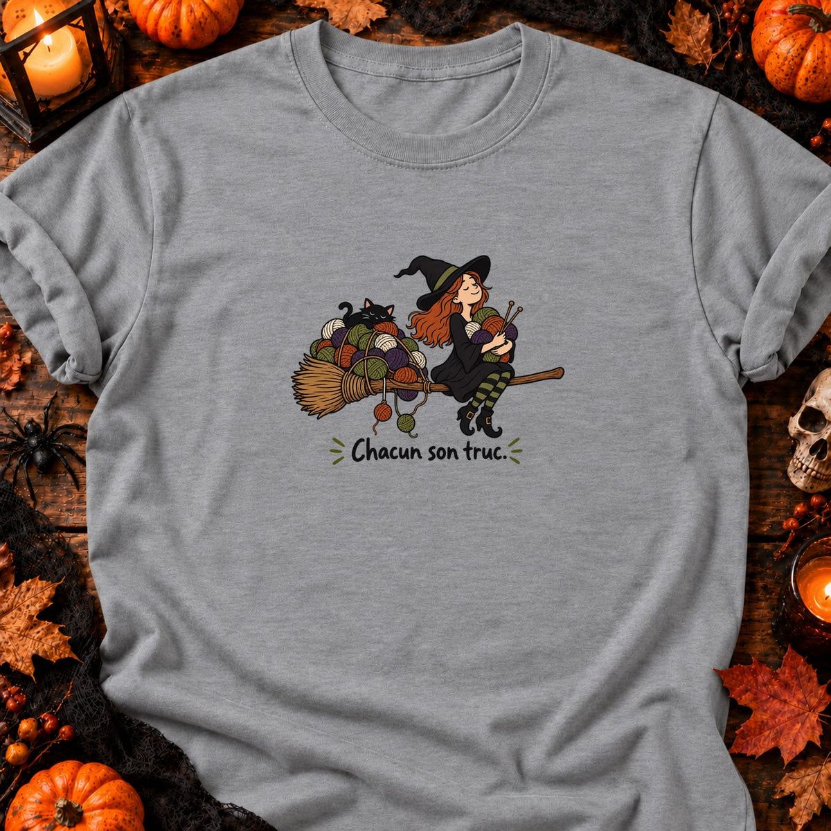 Sorcière et pelotes Chacun son truc — T-shirt gris chiné