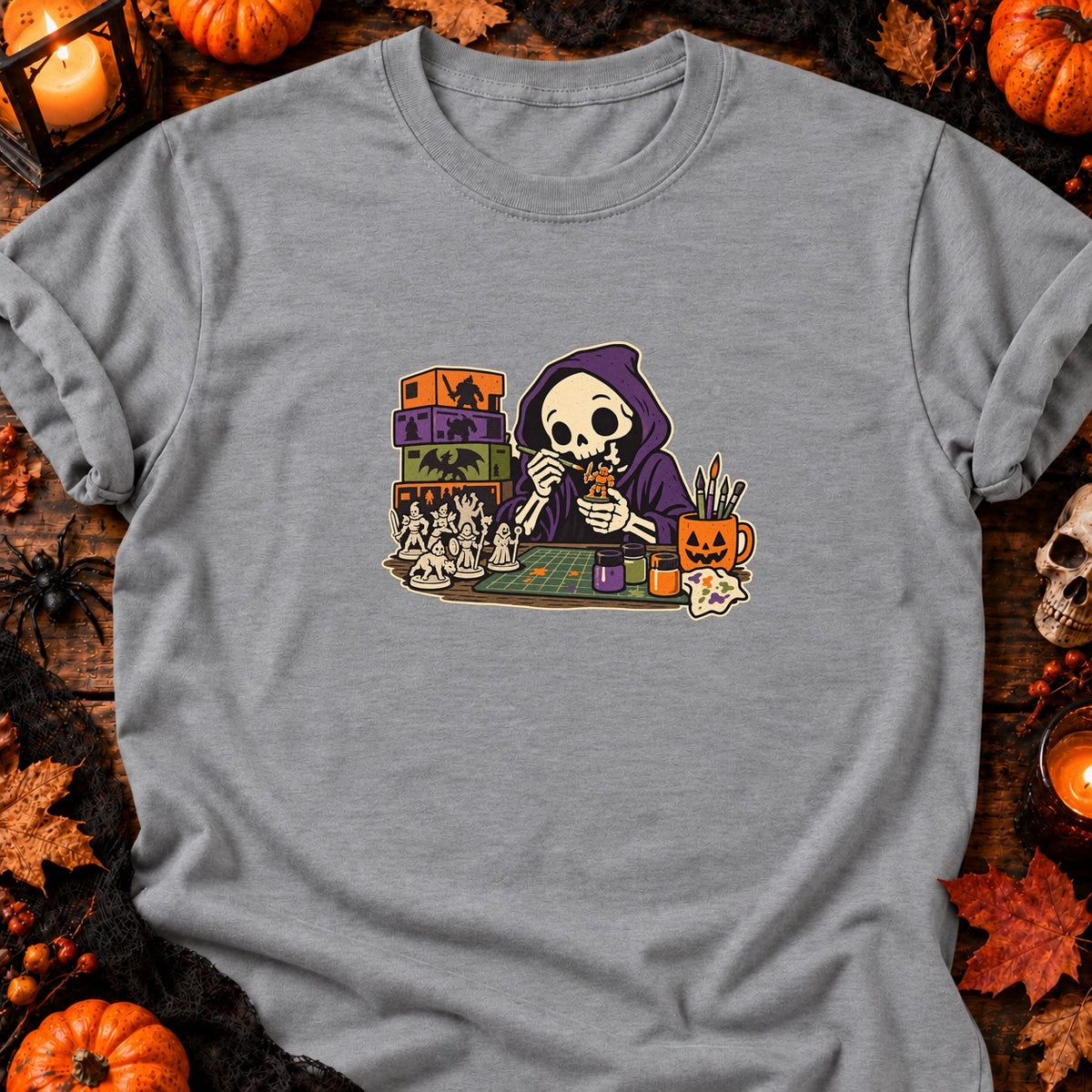 Squelette peintre de figurines — T-shirt gris chiné