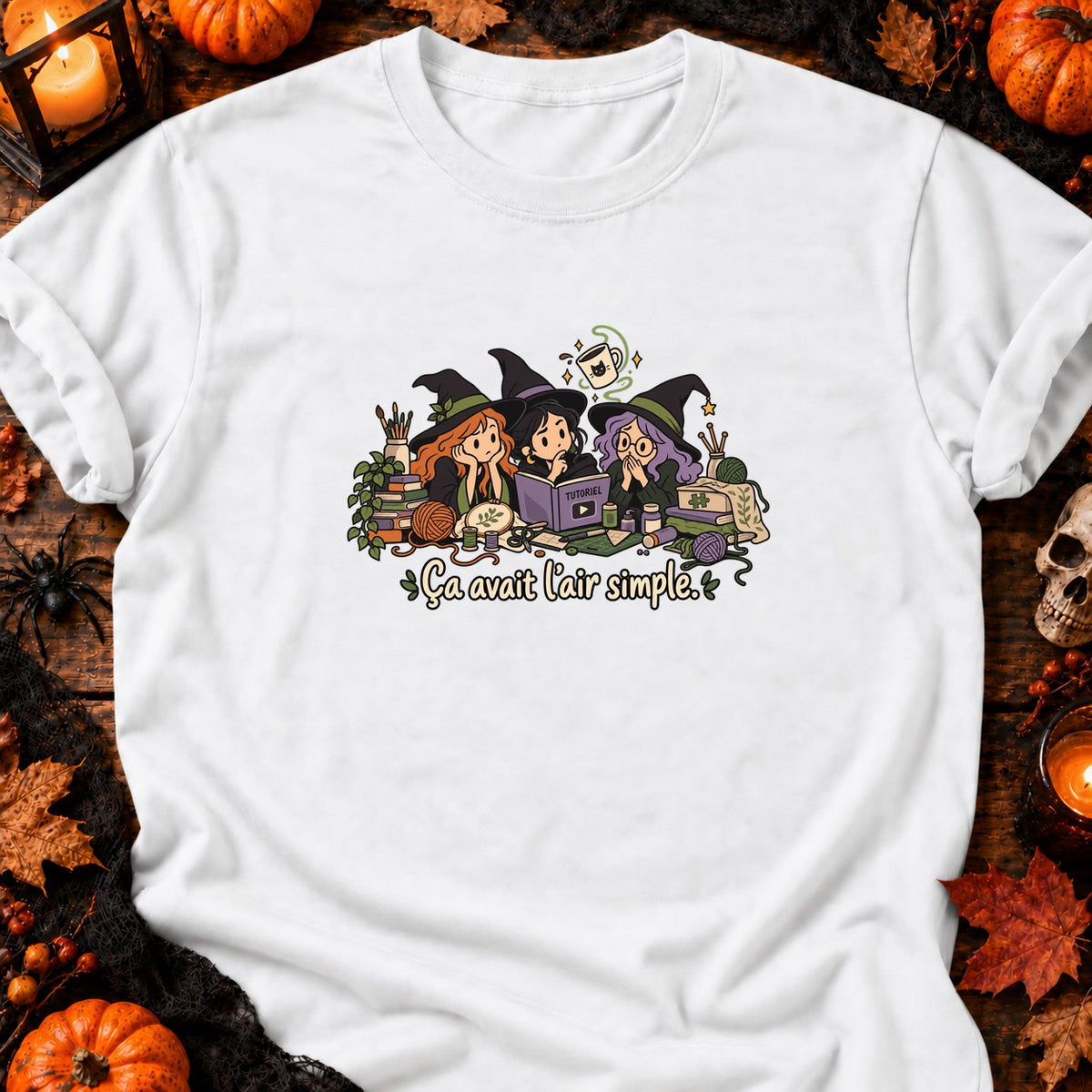 Trois sorcières et mug magique — T-shirt blanc