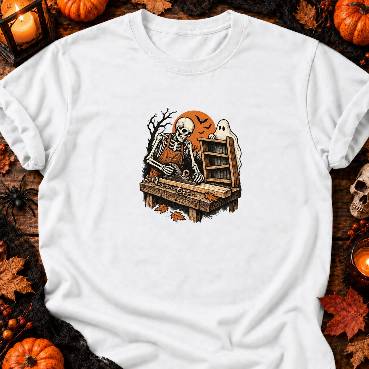 Squelette menuisier rétro — T-shirt blanc