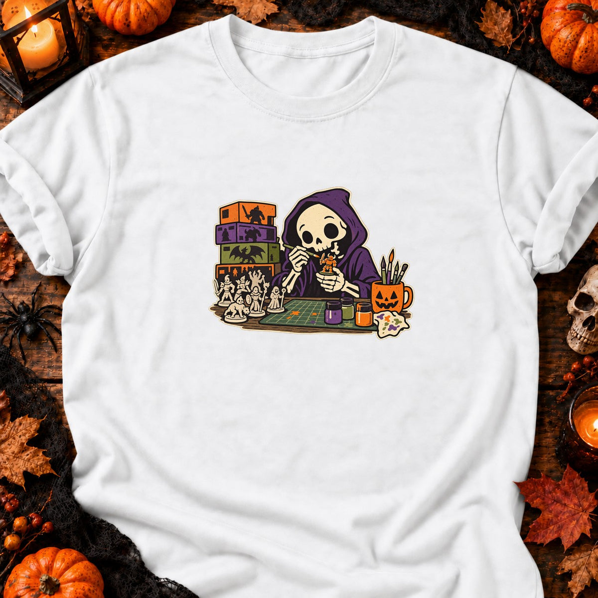 Squelette peintre de figurines — T-shirt blanc