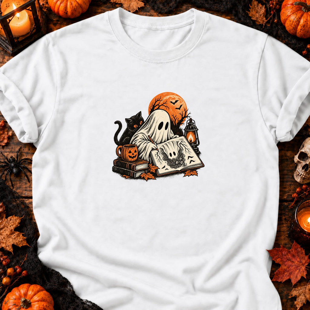 Fantôme dessinateur de maison hantée — T-shirt blanc