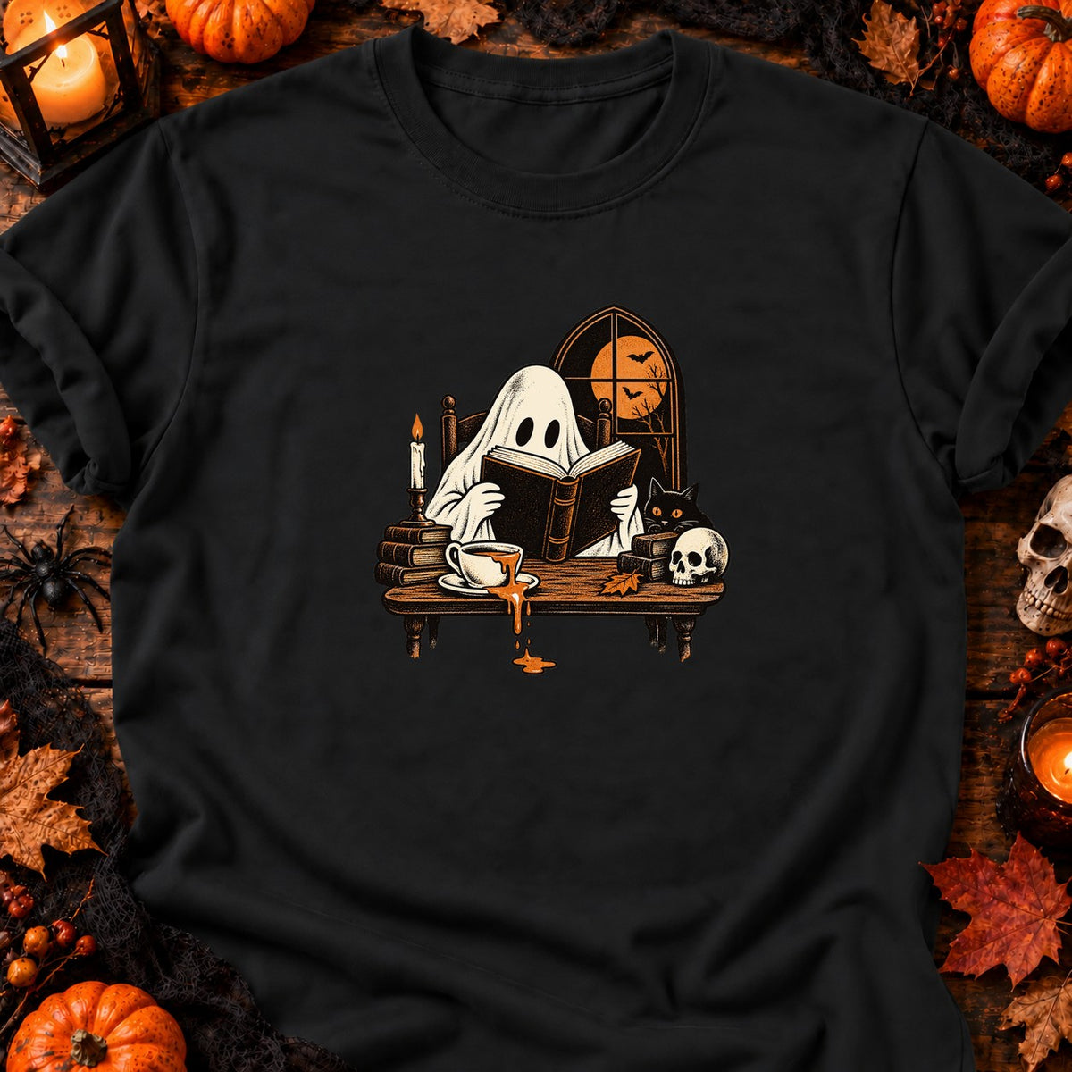 T-shirt Fantôme lecteur et café renversé, coloris noir