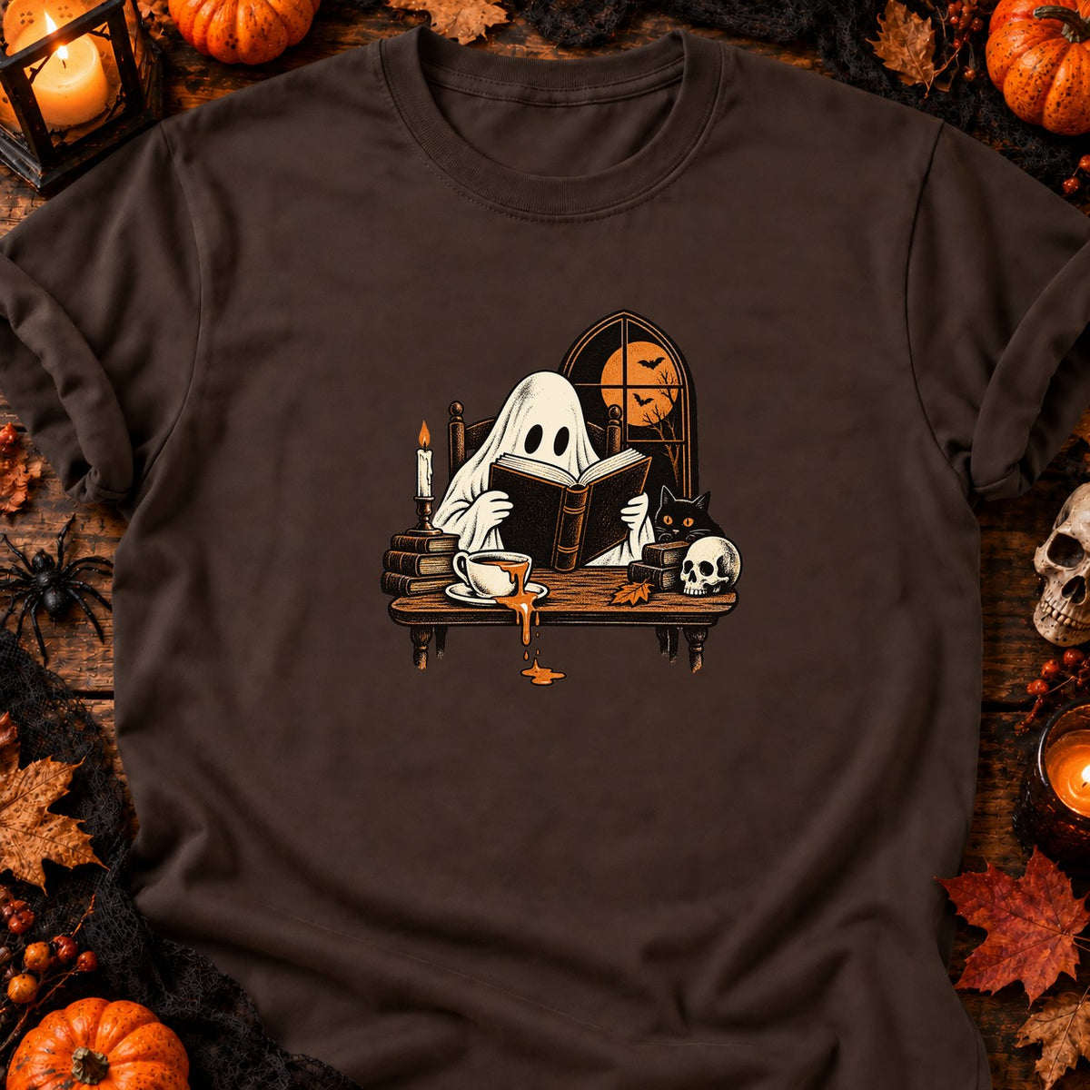 T-shirt Fantôme lecteur et café renversé, coloris chocolat foncé