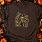 T-shirt Sorcière au balcon et plantes d’Halloween, coloris chocolat foncé