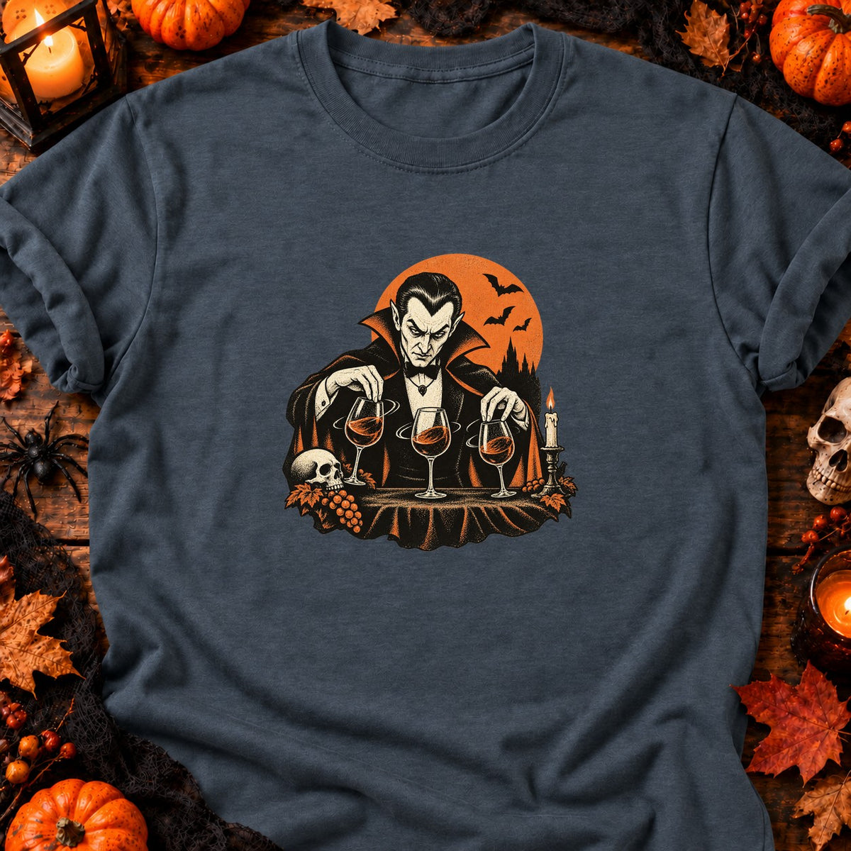 T-shirt Vampire et verres de vin, coloris gris foncé chiné