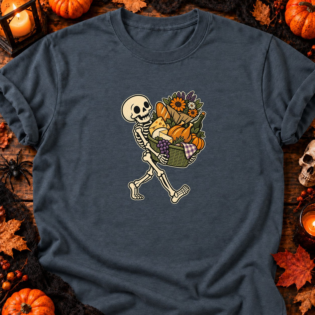 T-shirt Skeleton Market Basket Halloween, coloris gris foncé chiné