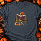 T-shirt Squelette lecteur sur banc parc, coloris gris foncé chiné