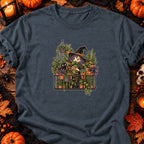 T-shirt Sorcière au balcon et plantes d’Halloween, coloris gris foncé chiné