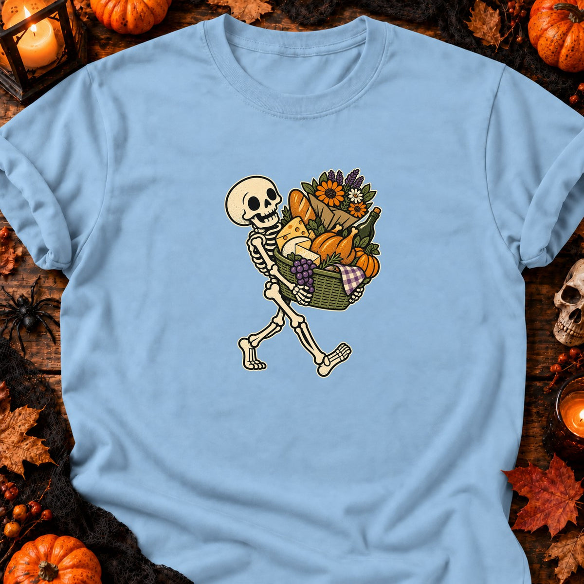 T-shirt Skeleton Market Basket Halloween, coloris bleu clair