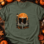 T-shirt Squelette lecteur sur banc, coloris vert militaire