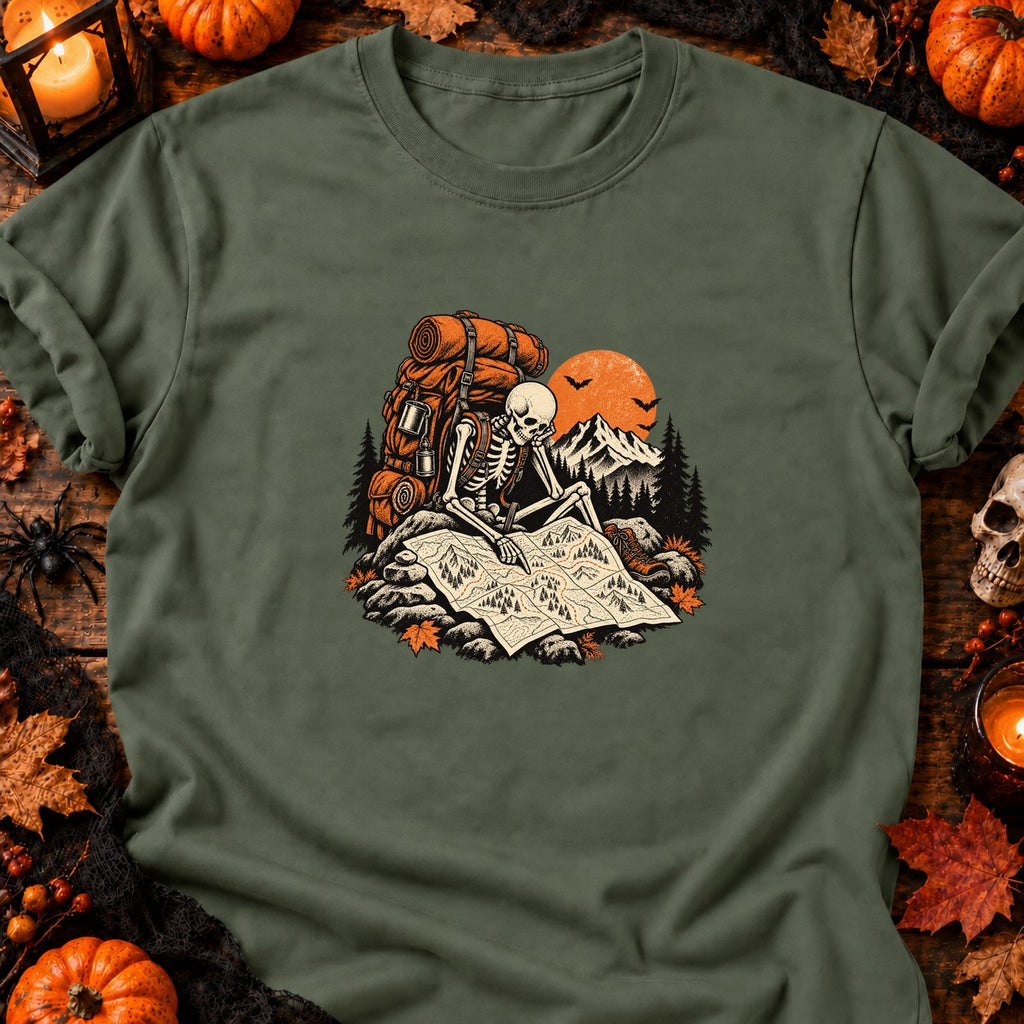 T-shirt Squelette randonneur carte trail, coloris vert militaire
