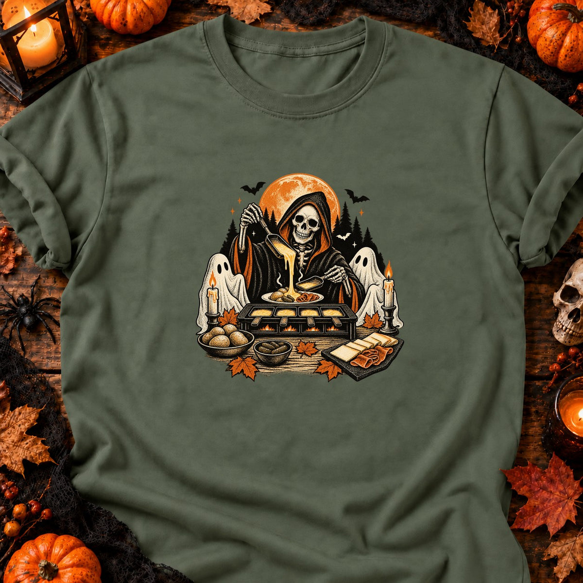 T-shirt Rituel de Raclette Squelettique, coloris vert militaire