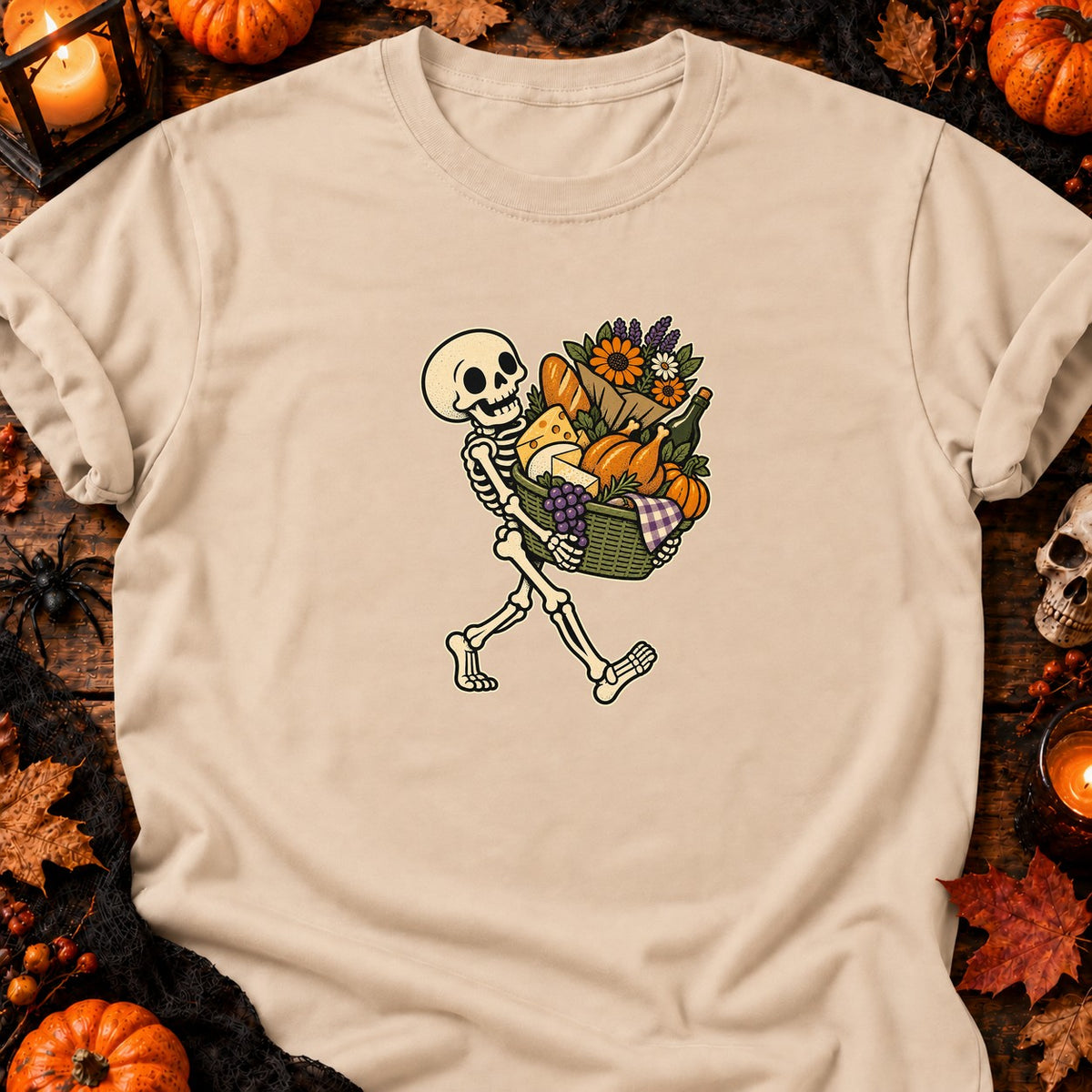 T-shirt Skeleton Market Basket Halloween, coloris naturel