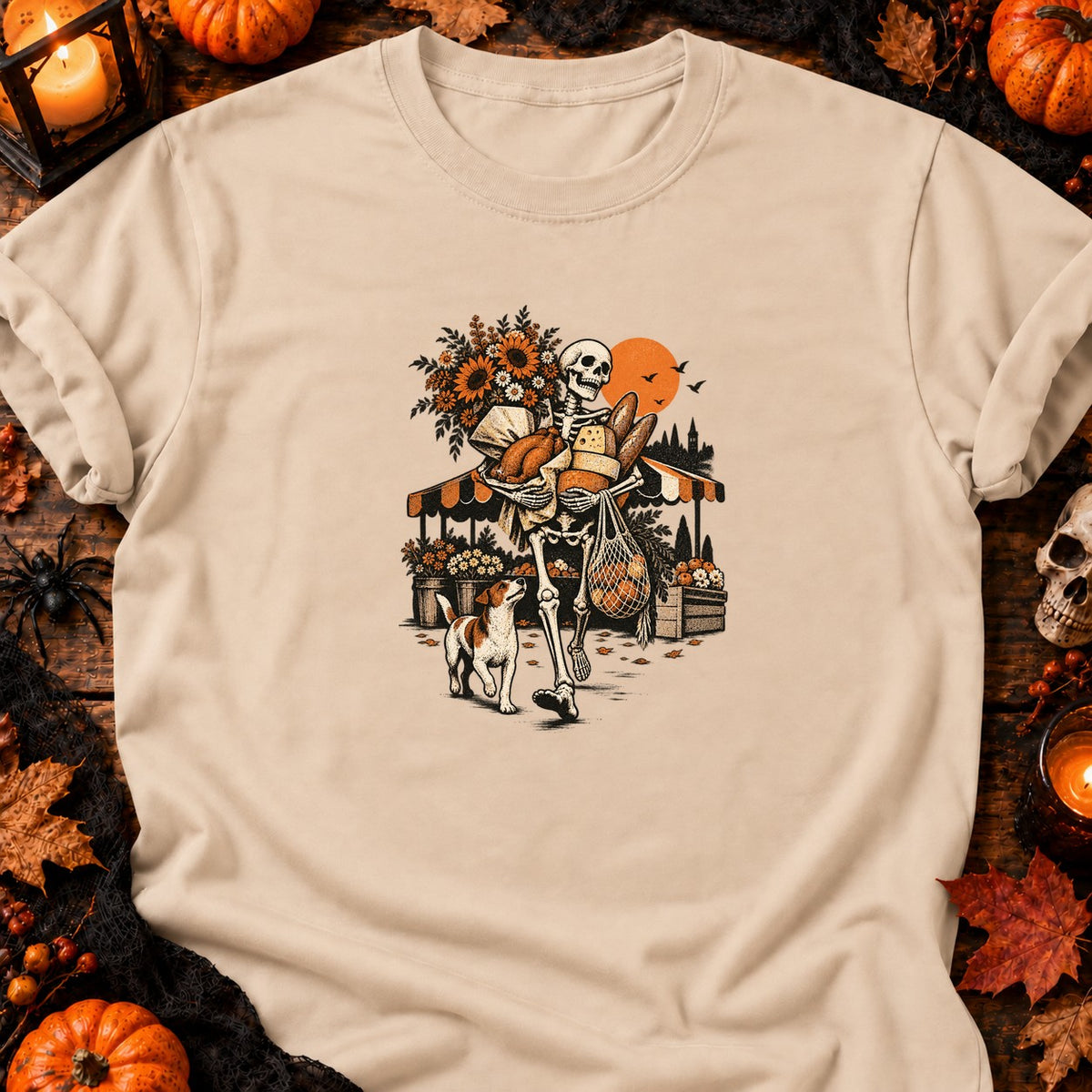 T-shirt Squelette au marché fleuri, coloris naturel