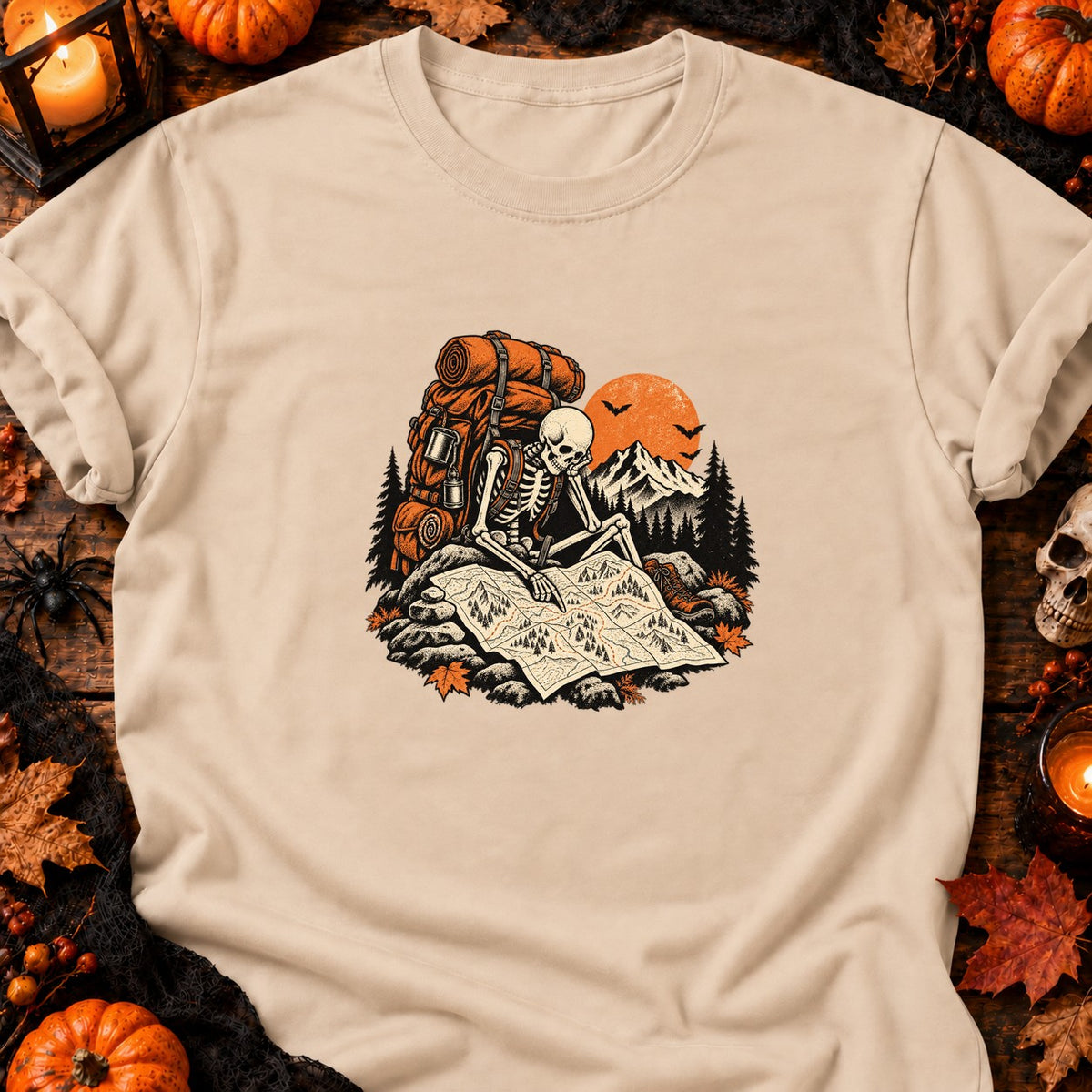 T-shirt Squelette randonneur carte trail, coloris naturel
