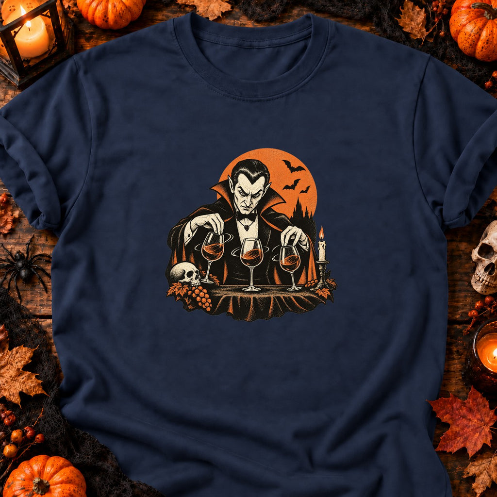 T-shirt Vampire et verres de vin, coloris bleu marine