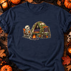 T-shirt Camping squelette Halloween, coloris bleu marine