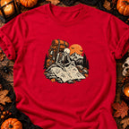 T-shirt Squelette randonneur carte trail, coloris rouge