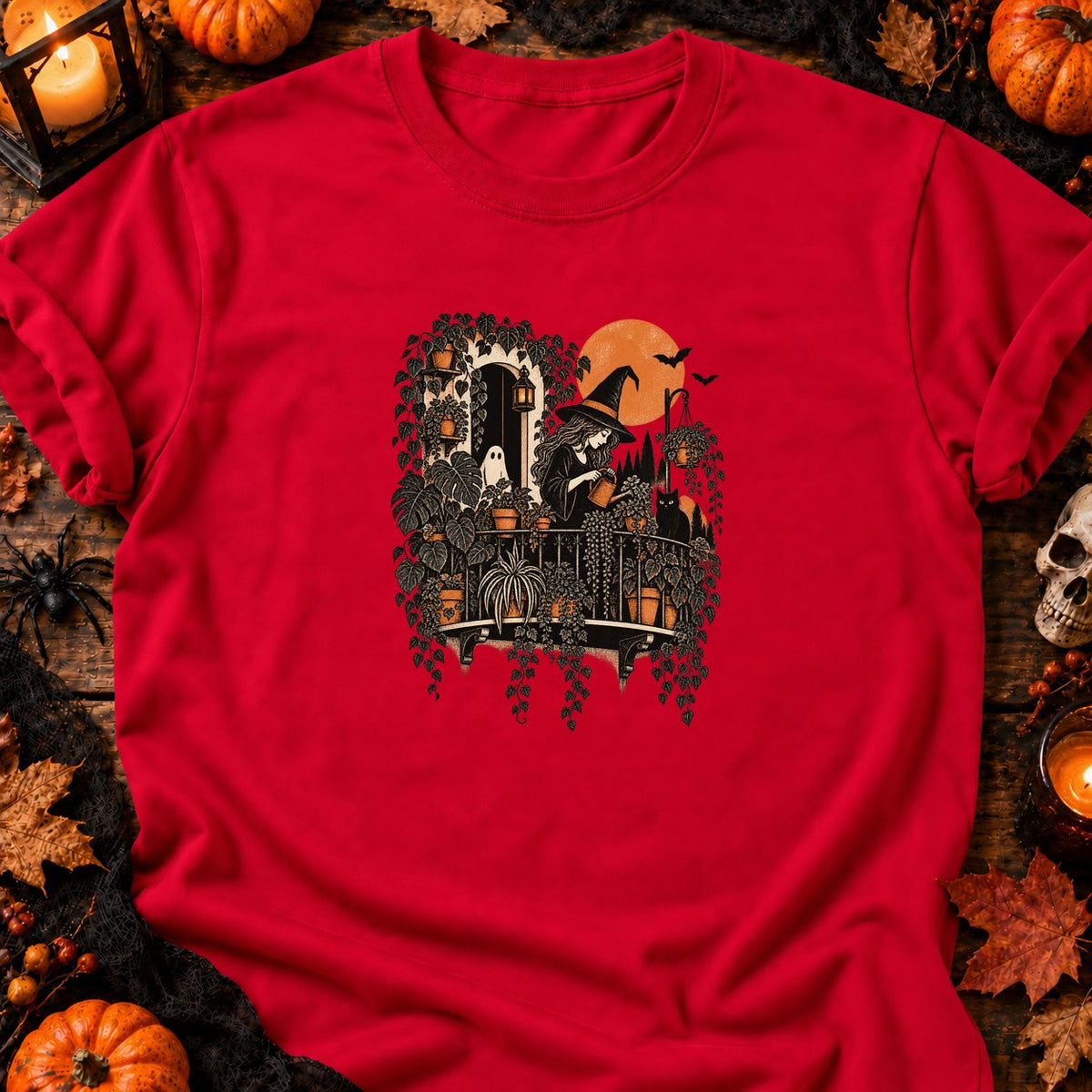 T-shirt Sorcière au balcon jungle, coloris rouge