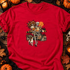 T-shirt Squelette au marché fleuri, coloris rouge
