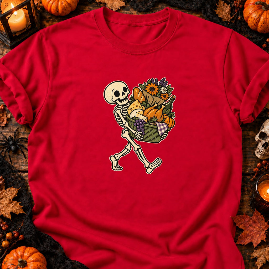 T-shirt Skeleton Market Basket Halloween, coloris rouge