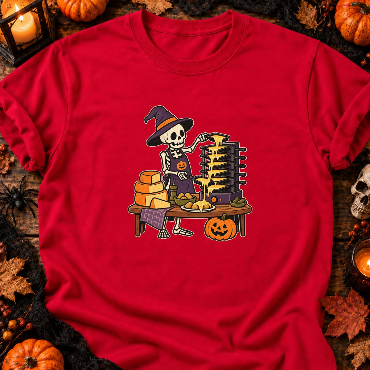 T-shirt Squelette raclette de l’enfer, coloris rouge