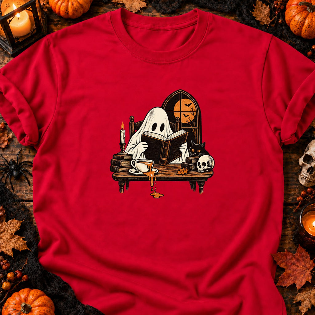 T-shirt Fantôme lecteur et café renversé, coloris rouge
