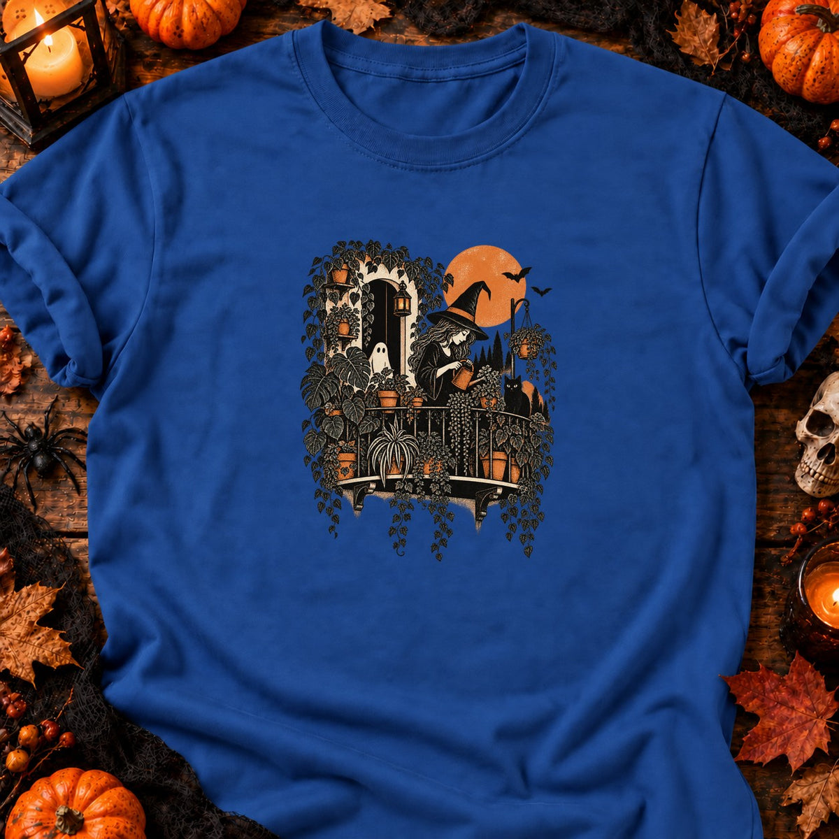 T-shirt Sorcière au balcon jungle, coloris bleu roi