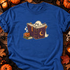 T-shirt Fantôme lecteur et café d’Halloween, coloris bleu roi