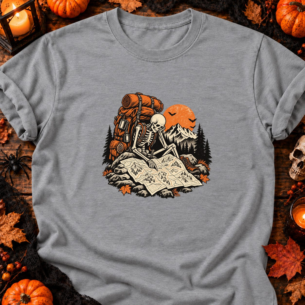 T-shirt Squelette randonneur carte trail, coloris gris sport