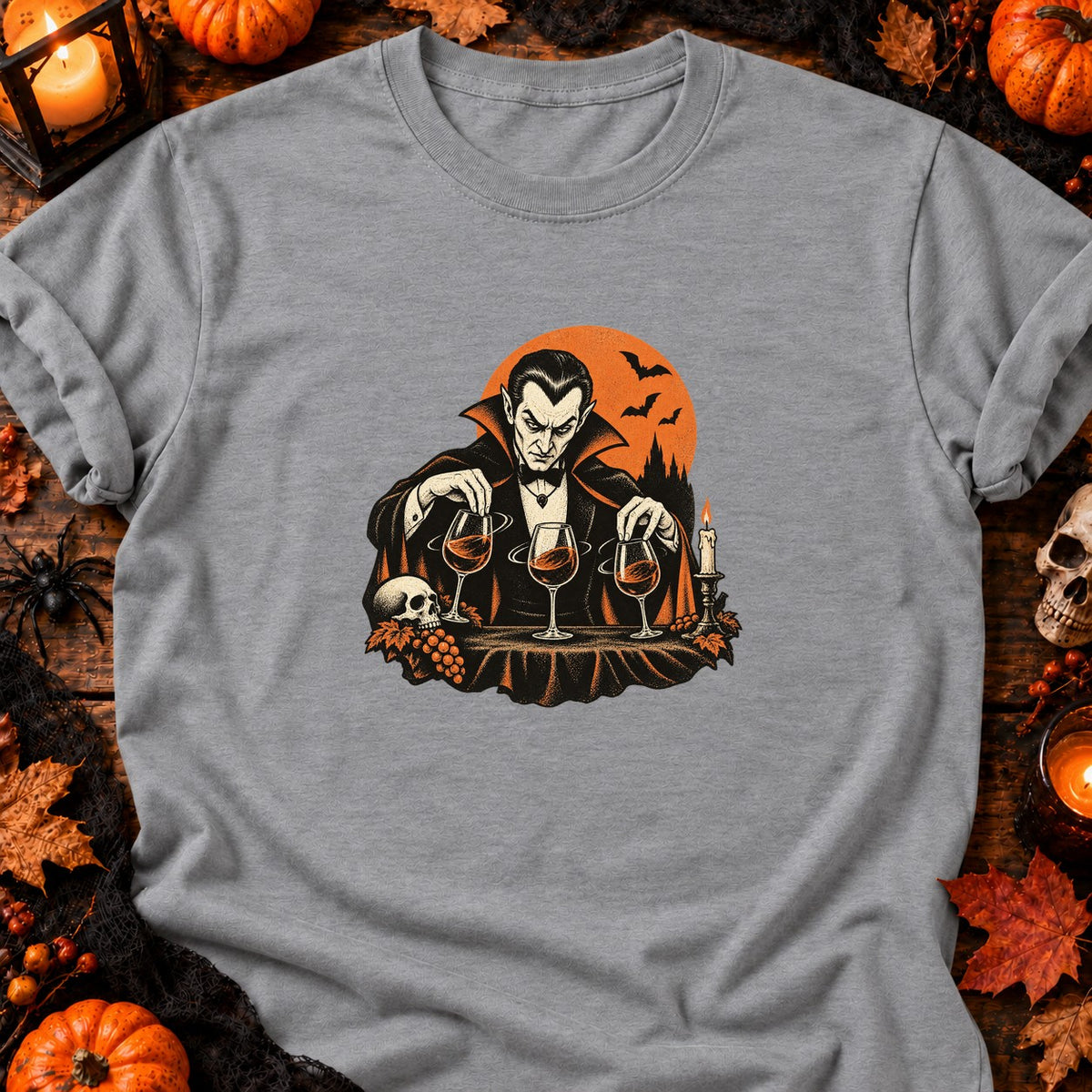 T-shirt Vampire et verres de vin, coloris gris sport