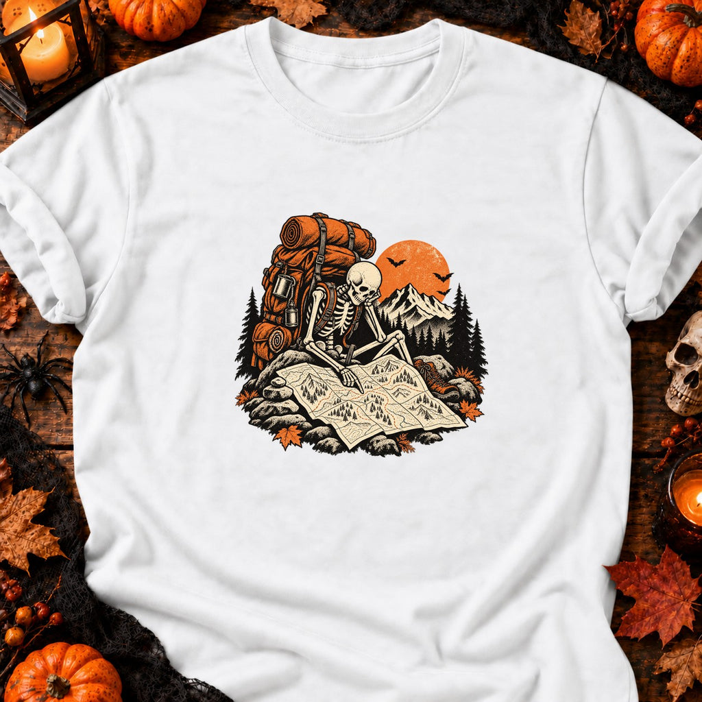 T-shirt Squelette randonneur carte trail, coloris blanc