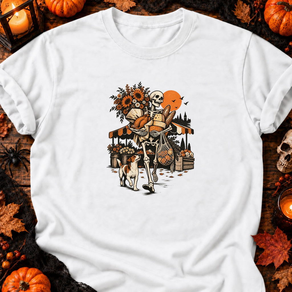 T-shirt Squelette au marché fleuri, coloris blanc