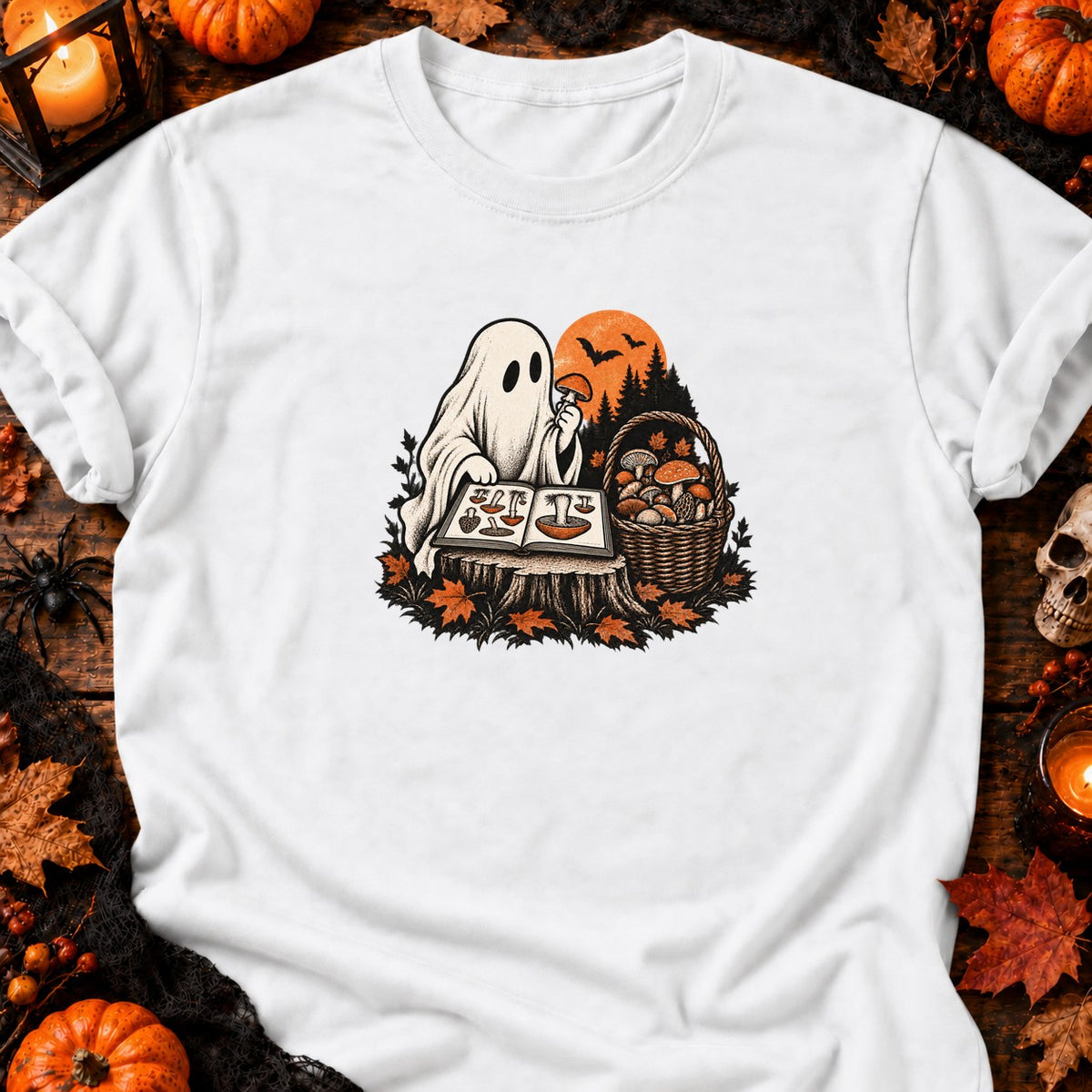 T-shirt Fantôme mycologue vintage, coloris blanc