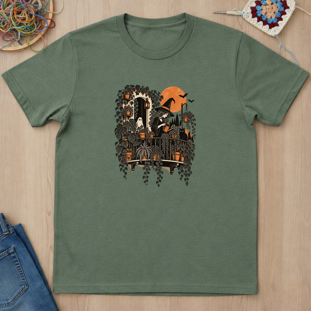 T-shirt vert militaire présenté à plat