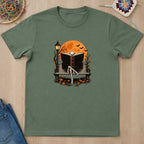T-shirt vert militaire présenté à plat