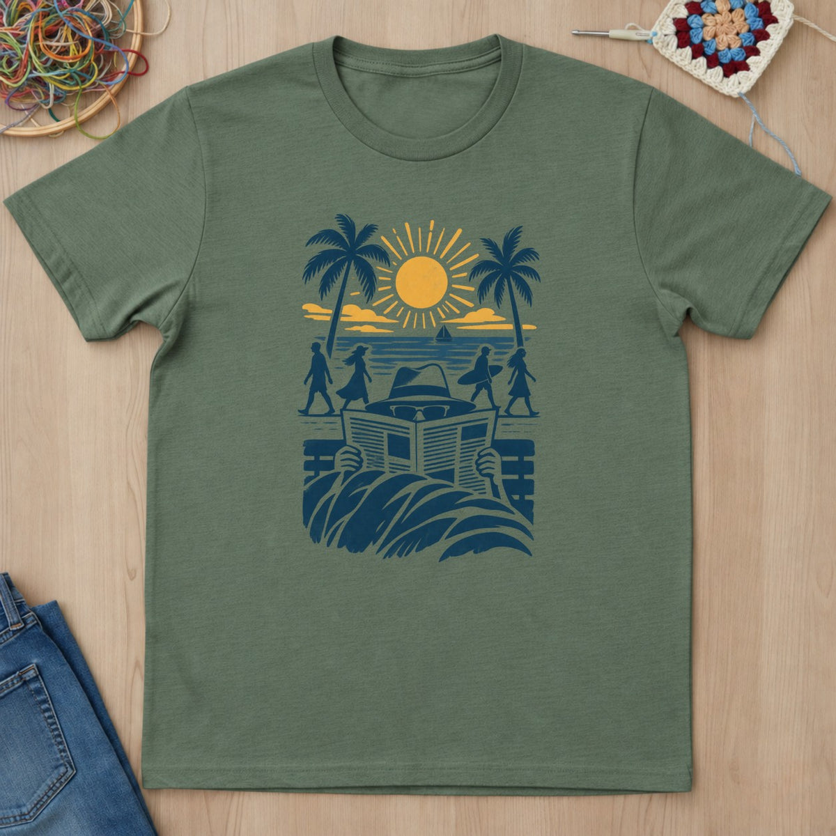 T-shirt vert militaire présenté à plat