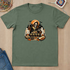 T-shirt vert militaire présenté à plat