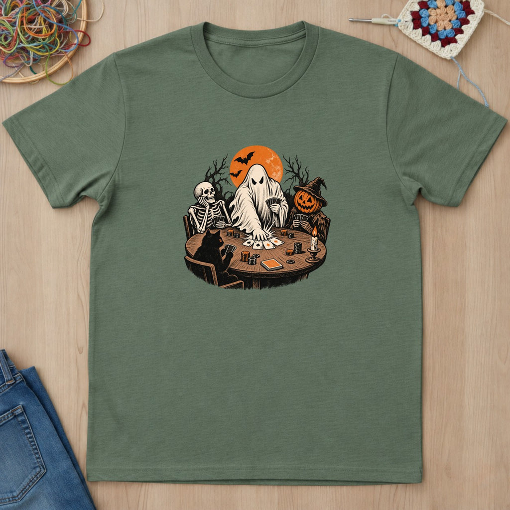 T-shirt vert militaire présenté à plat
