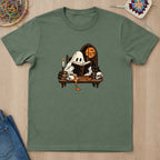 T-shirt vert militaire présenté à plat