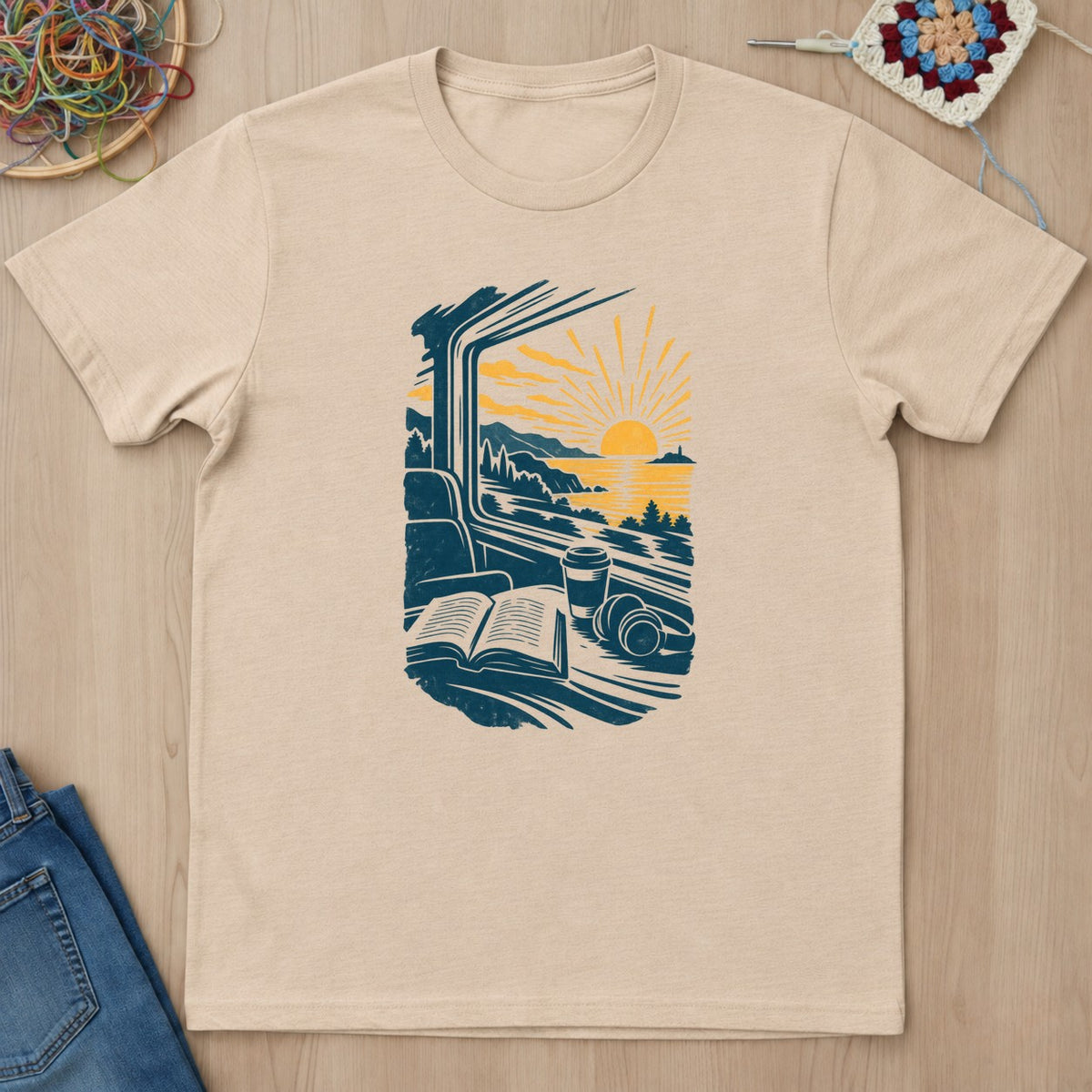 T-shirt naturel présenté à plat