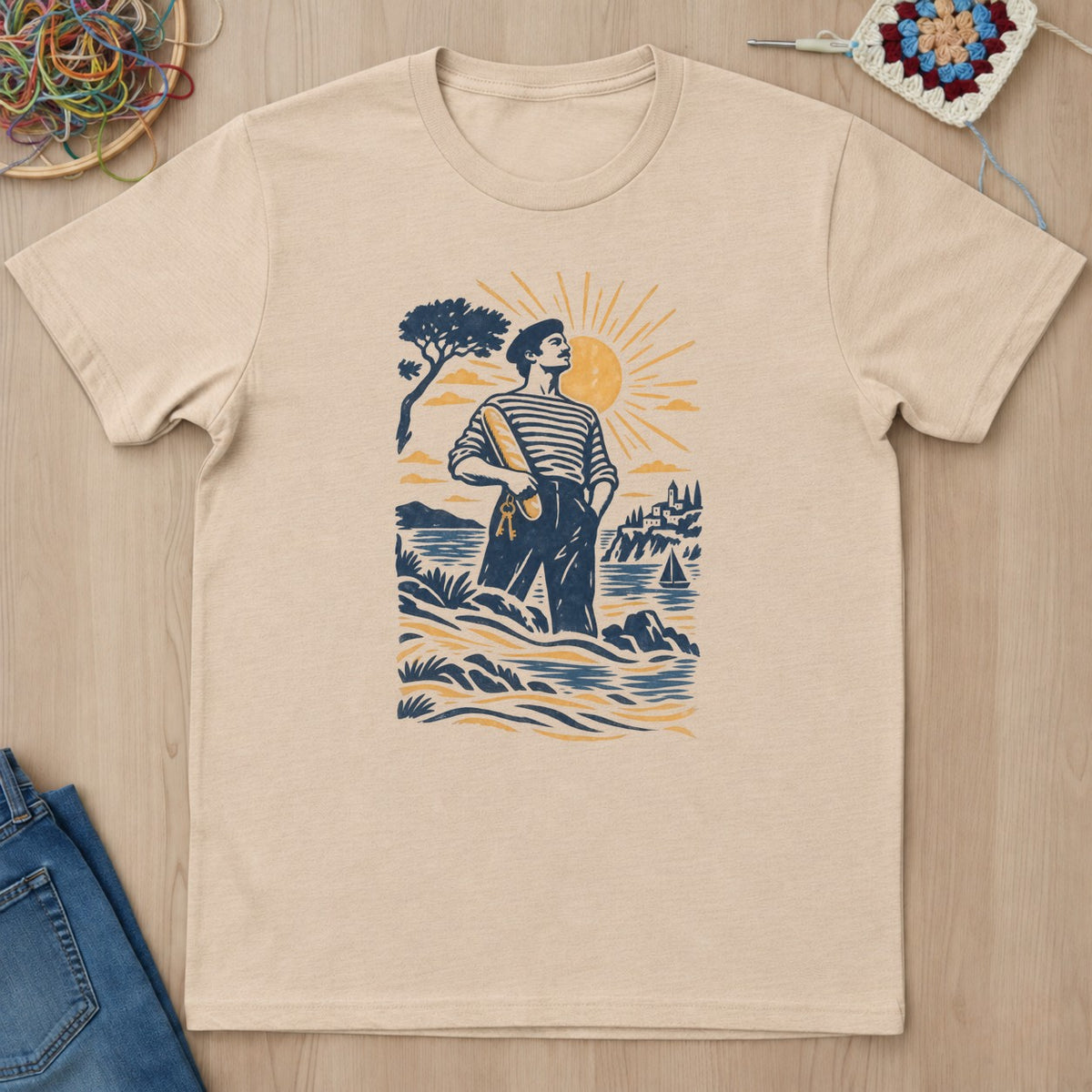 T-shirt naturel présenté à plat