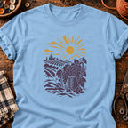 T-shirt Panier de vendanges en linogravure, coloris bleu clair