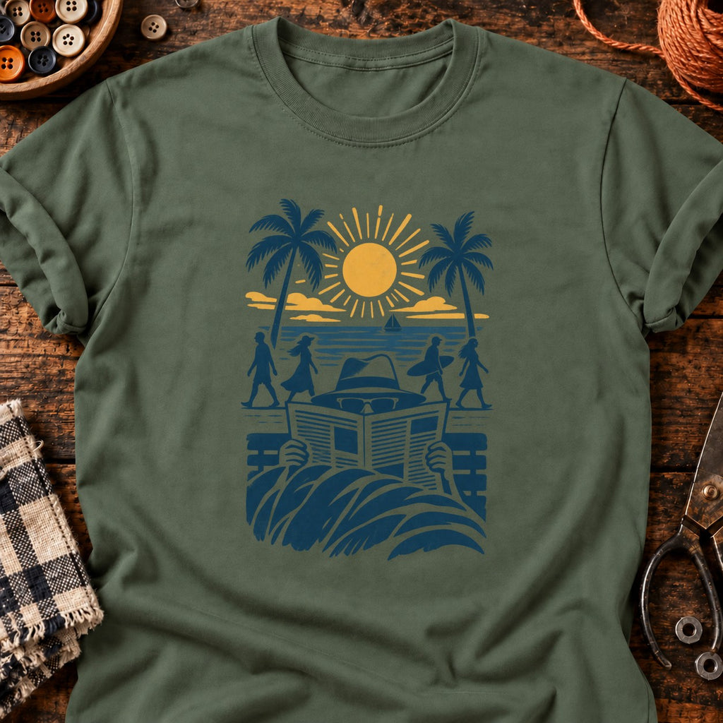T-shirt Lecteur discret à la plage, coloris vert militaire