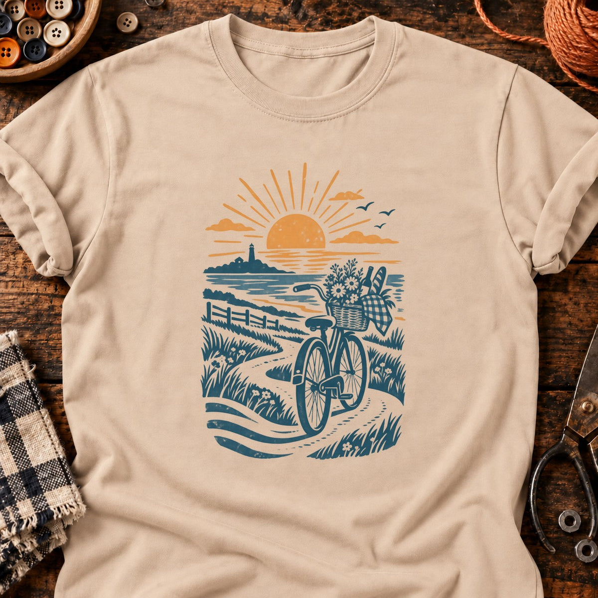 T-shirt Vélo de pique-nique au bord de mer, coloris naturel